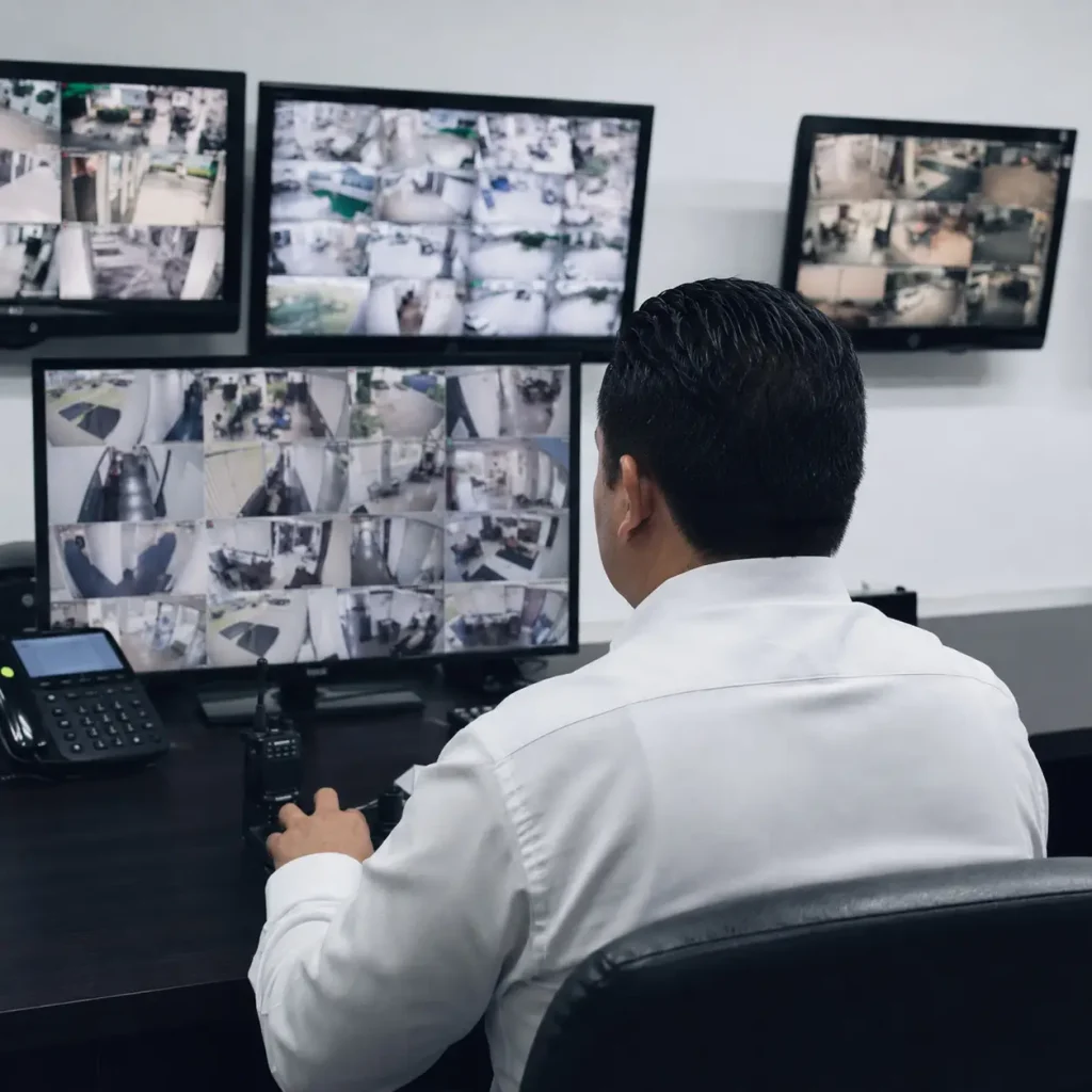 Operador de CECOPS en el monitoreo de cámaras de seguridad CCTV en Monterrey