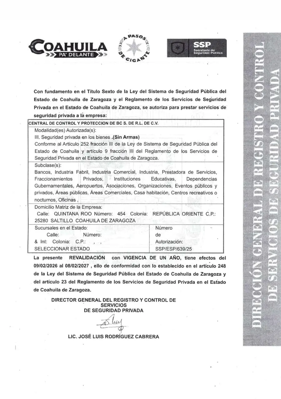Permiso SSP Coahuila CECOPS Saltillo